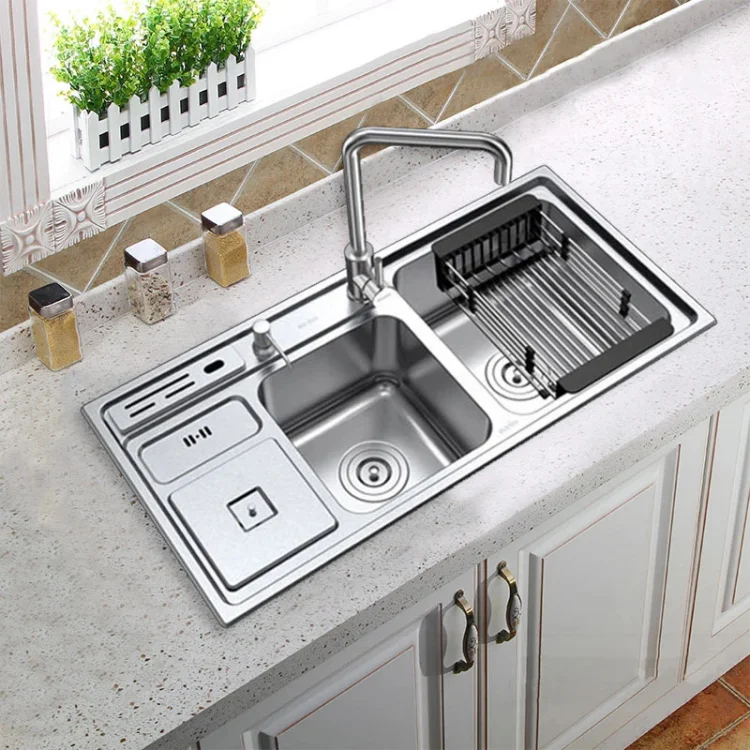 china trade wholesale simple modern silver stainless steel double bowl deep kitchen sinks with strainer for turkey nigeria