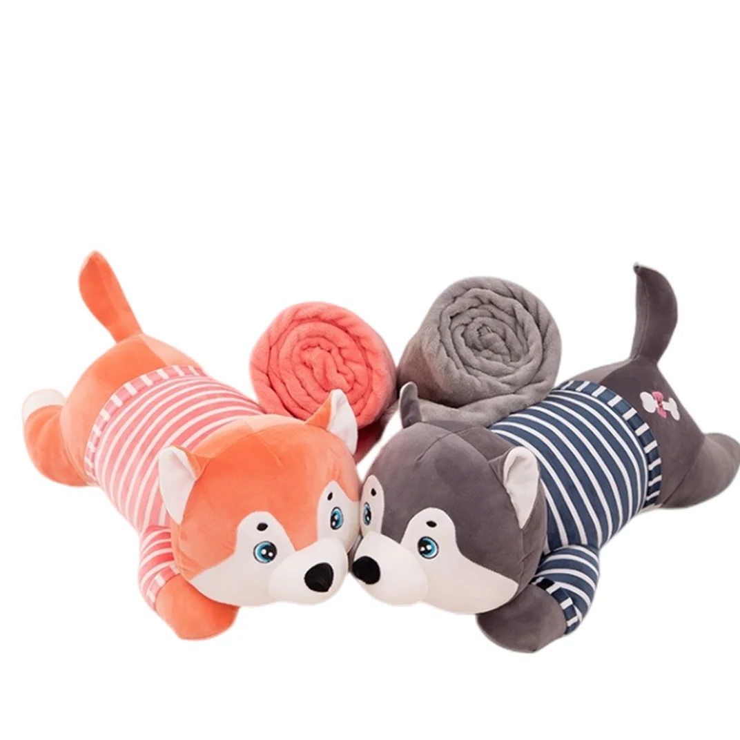 Wholesale air conditioning blanket nap pillow girls holiday gift dog 2 in 1 stuffed soft plush toy pillow