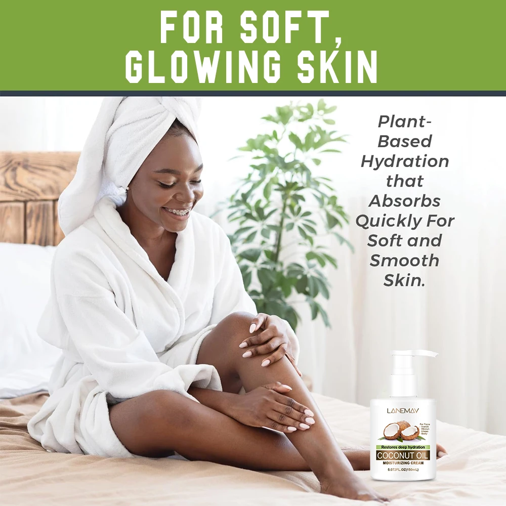 Private Label Plant Vegan Organic Skincare Lotion Non-greasy 100% Natural Coconut Oil Face & Body 2 In 1 Cream For Dry Damaged