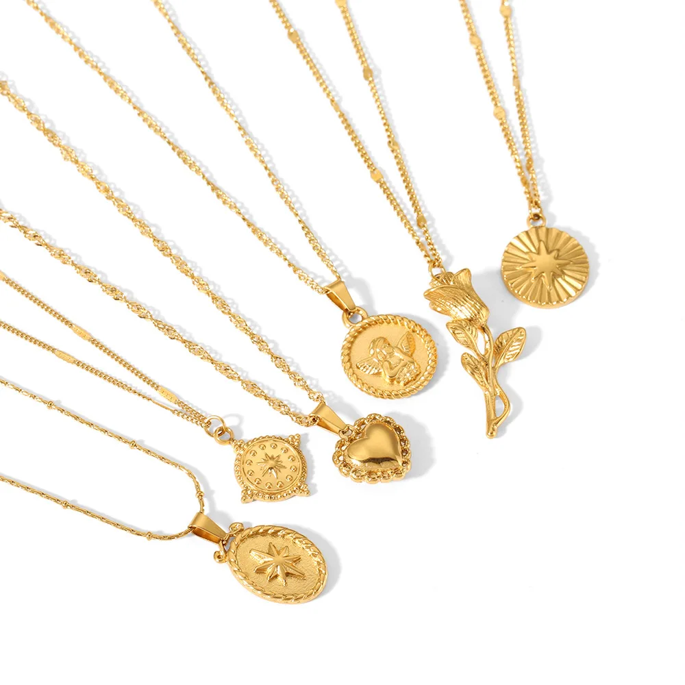 New Yiwu Factory Supply Charm Pendant Necklace Stainless Angel Rose Flower Necklace For Women