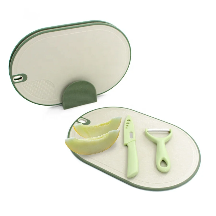 BPA Free Set of 3 Plastic Cutting Board Kitchen Fruit Vegetable Non Slip Feet Reversible Chopping Board Set with Stand