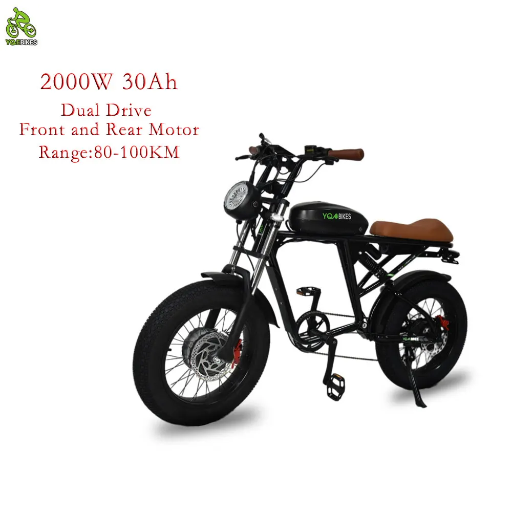 Popular 3000W48V50Ah Full Suspension Black Dual Battery Dual Drive Motor Pedal Assist Adult Electric Bicycle Retro E bike
