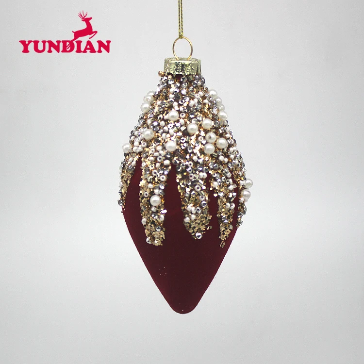 BSCI Factory Wholesale 8cm Red Flocked Christmas Decorative Glass Ball