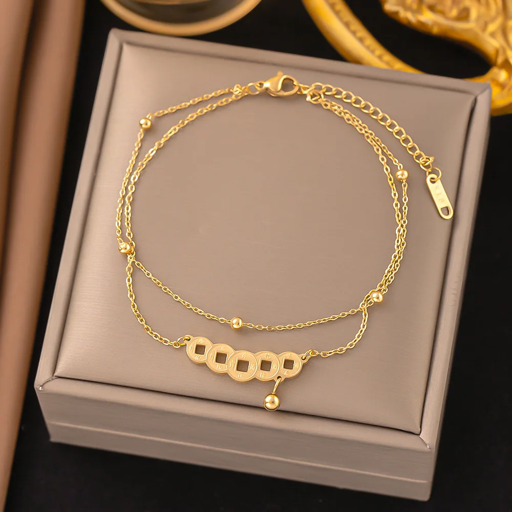 Trendy Charm Cherry Pendant Anklet Bracelet Punk Jewelry Anklets Link Chain Stainless steel Round Ball Bracelet Anklet