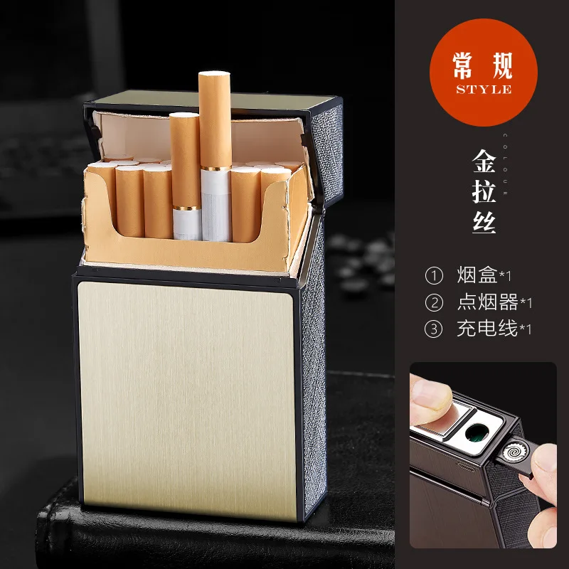 wholesale cigarette cases tin box with lighter 20pcs usb charging top loading metal cigarette case change coil