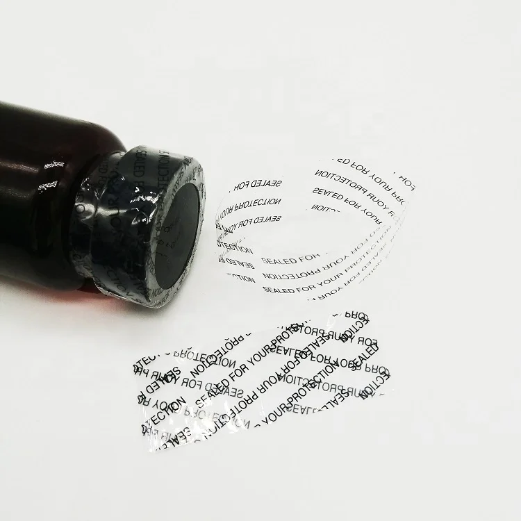 PVC Shrink Bands Printed Black Sealed For Your Protection with Perforation Single Vertical Perf  for safety seals