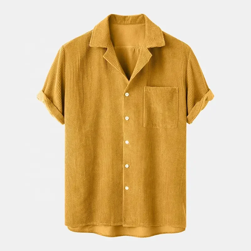 Summer Hot sale Custom Brand High Quality Lounge Wear Set Men 2 Piece Short Sleeves Buttons Up Corduroy Shirt and Short Sets Man