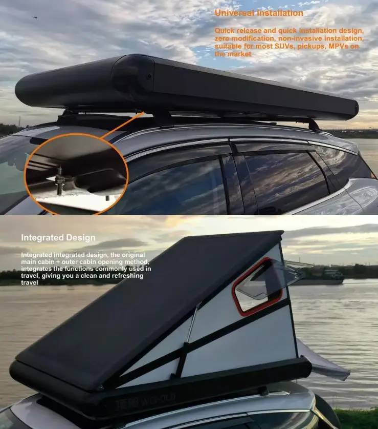 2 person auto folding rooftop tent aluminum roof tent top hard shell outdoor camping roof top hard shell car tent