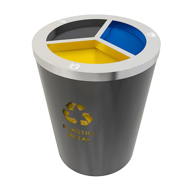 Modern New Style Trash Can Three Bucket Litter Bin Colorful Garbage Can Outdoor Waste Bin for City