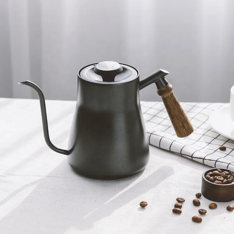 Luxury Coffee Tables 850ml Pour Over Wood Handle Drip Kettle With Stainless Steel and Thermometer