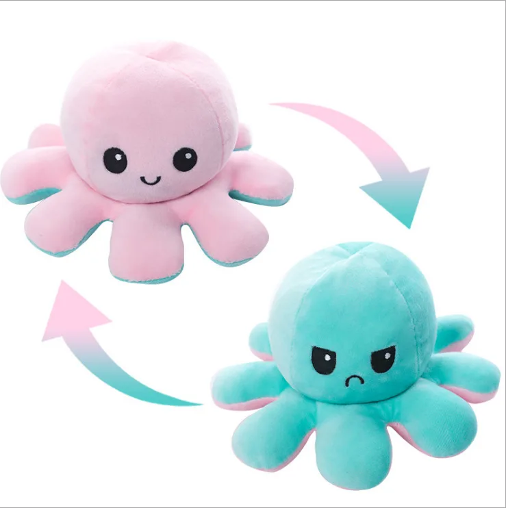 2024 New Stuffed Cute Octopus Custom Plush Toy Ocean Animal Double Side Flip Reversible Octopus Plush for Kid Gift