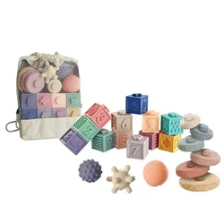 Soft Educational Montessori Toys baby Stacking Rubber silicone Blocks Soft Building Block Set Toy For Baby