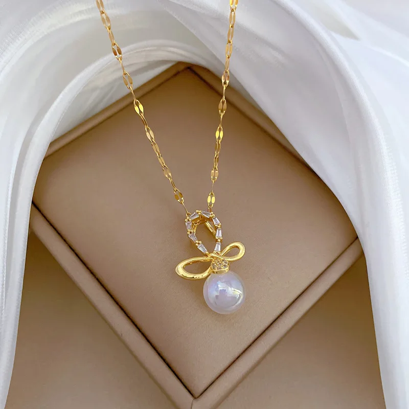 New Fashion Galaxy Planet Zircon Necklace Women Butterfly Gold Plated Stainless Steel Necklace