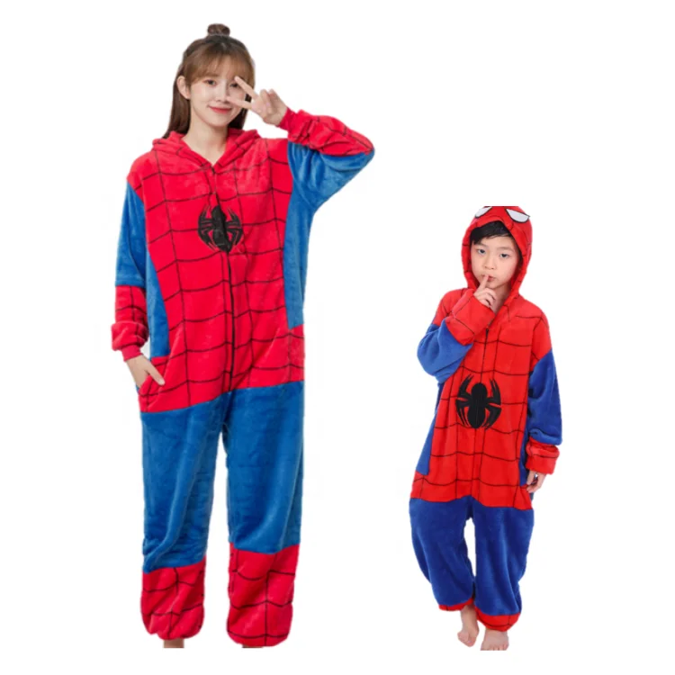 Spider-man Design Soft Flannel Parent-child Hooded Pajama