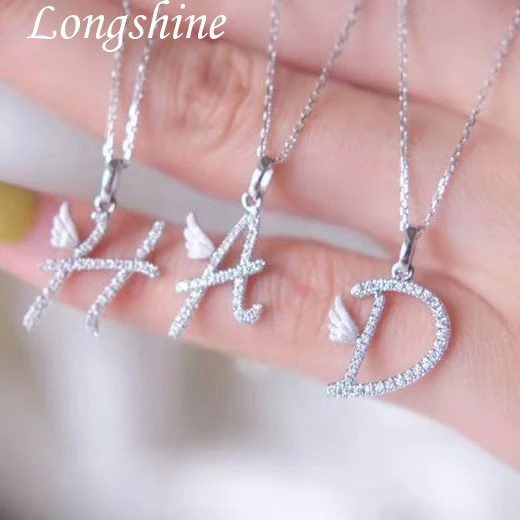 Popular Custom Jewelry Lovely Wing 26 Initial Letter Natural Diamond Necklace 18K Gold Pendant