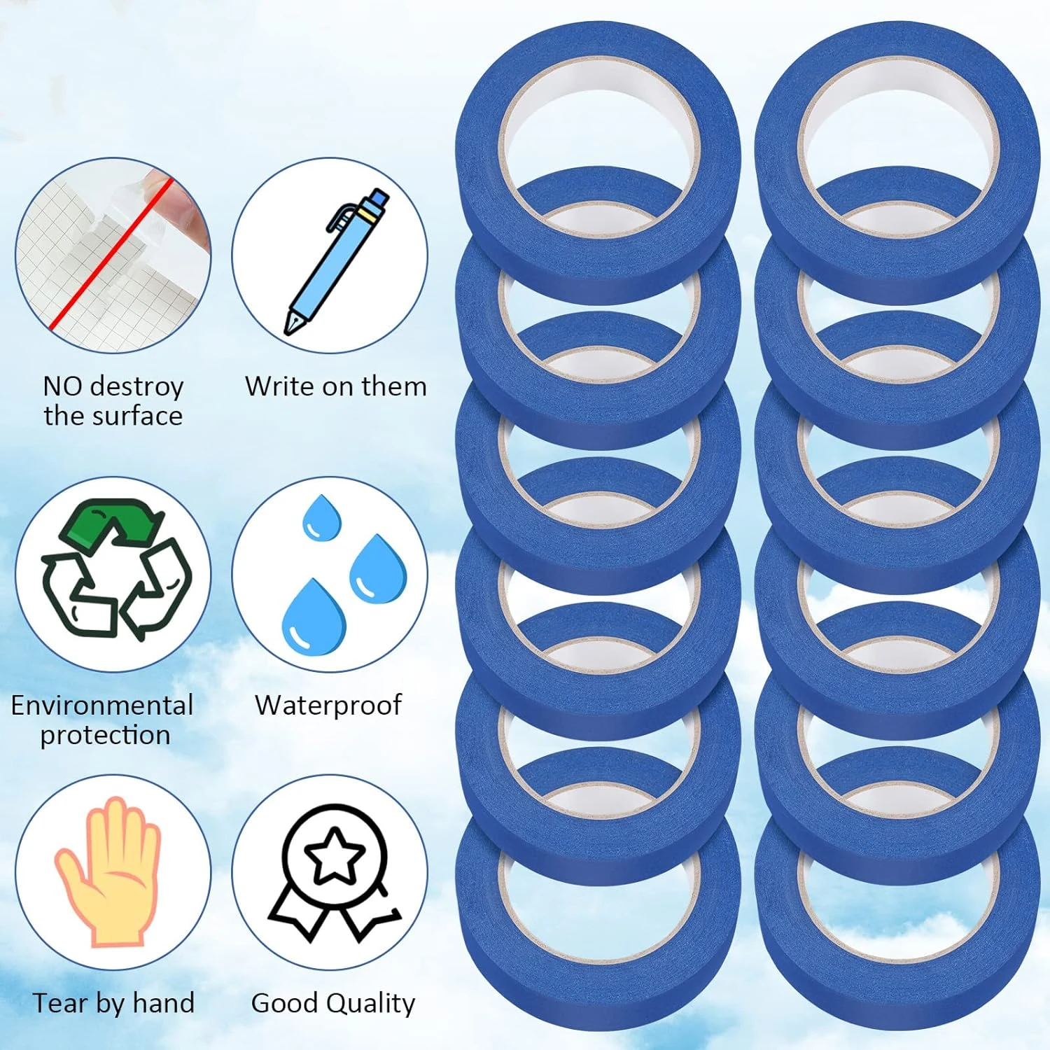 Blue Masking Tape Multi-Surface Painters Tape for Artist DIY Crafts, Arts, Decorations, Drafting, Labeling, Edge Finishing
