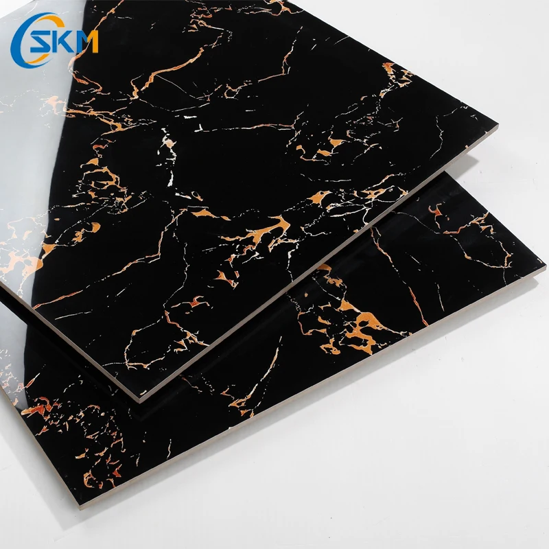 SAKEMI High Quantity Interior Black Porcelain Floor Tiles 600x600 Glazed Polished Marble Glossy Wall Tiles for Bathroom and Room