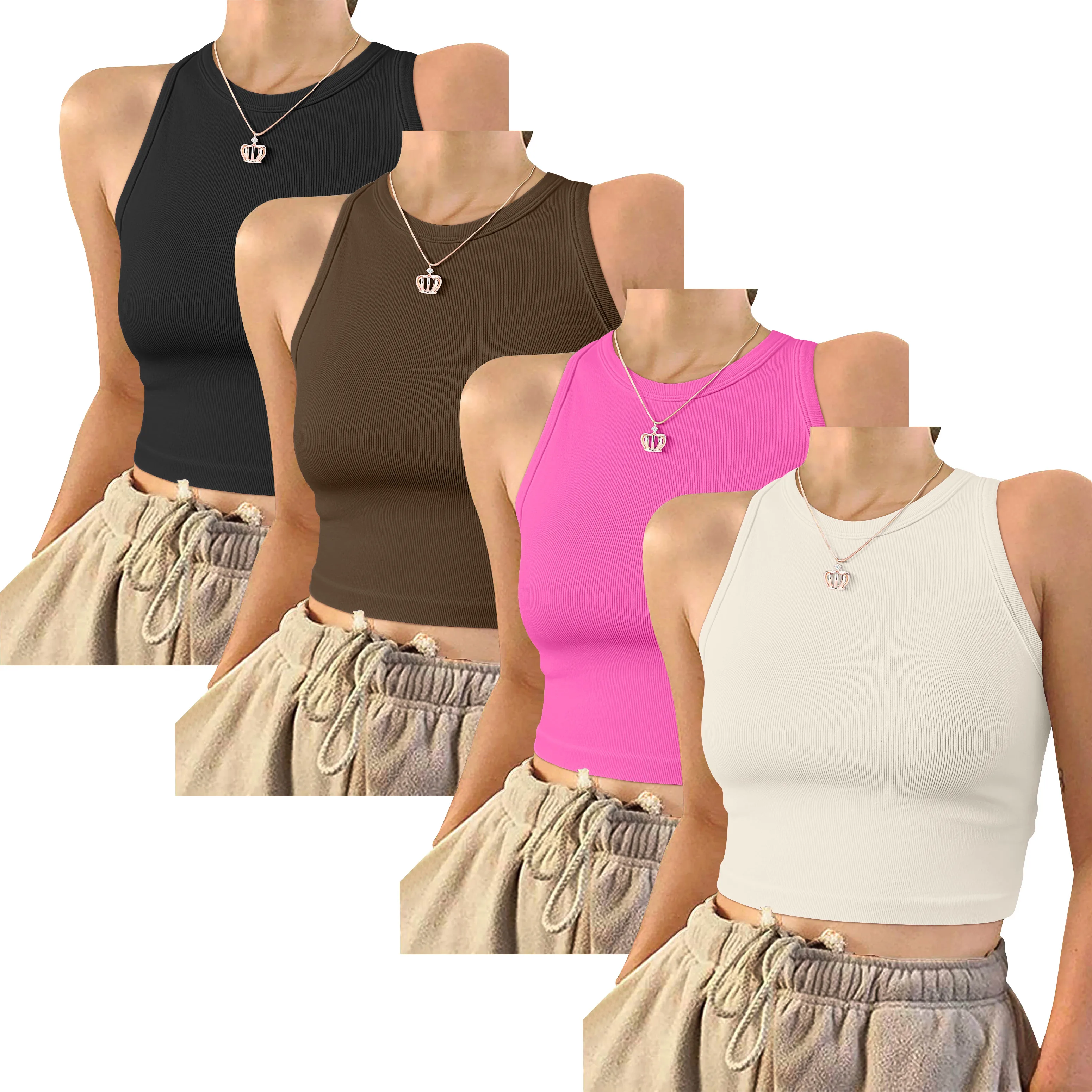 Custom Simple Round Neck Yoga Wear Woman Seamless Gym Clothing Sexy Active Wear Crop Top