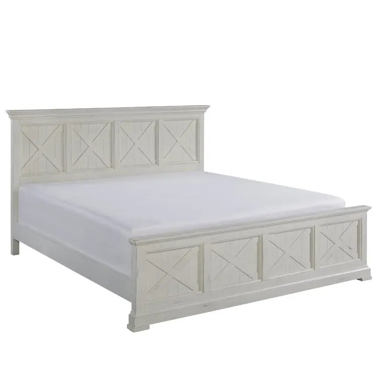 Odyhome DB393 Customized White Wood Hotel Bed For One Person Queen Size Barn Platform Bed Frame With Wooden Headboard