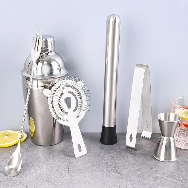 Direct Professional 6-Piece Stainless Steel Cocktail Shaker Set Premium Bar Tender Tools Kit Boston Feature Silver Metal Gift