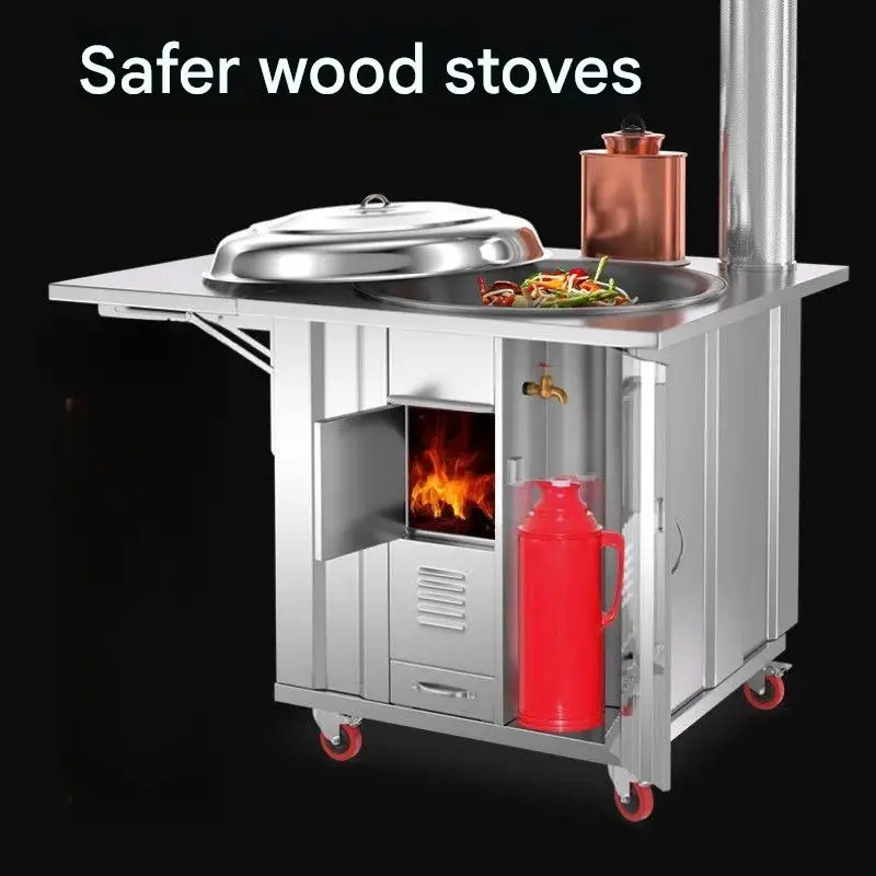 Household movable large workbench burning wood 304 stove with chimney