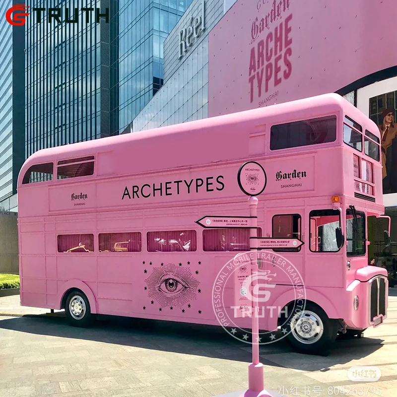 Luxury Double Decker Food Cart Open Bus Ice Cream Hot Dog Food Truck Mobile Beer Bar Food Truck Trailer