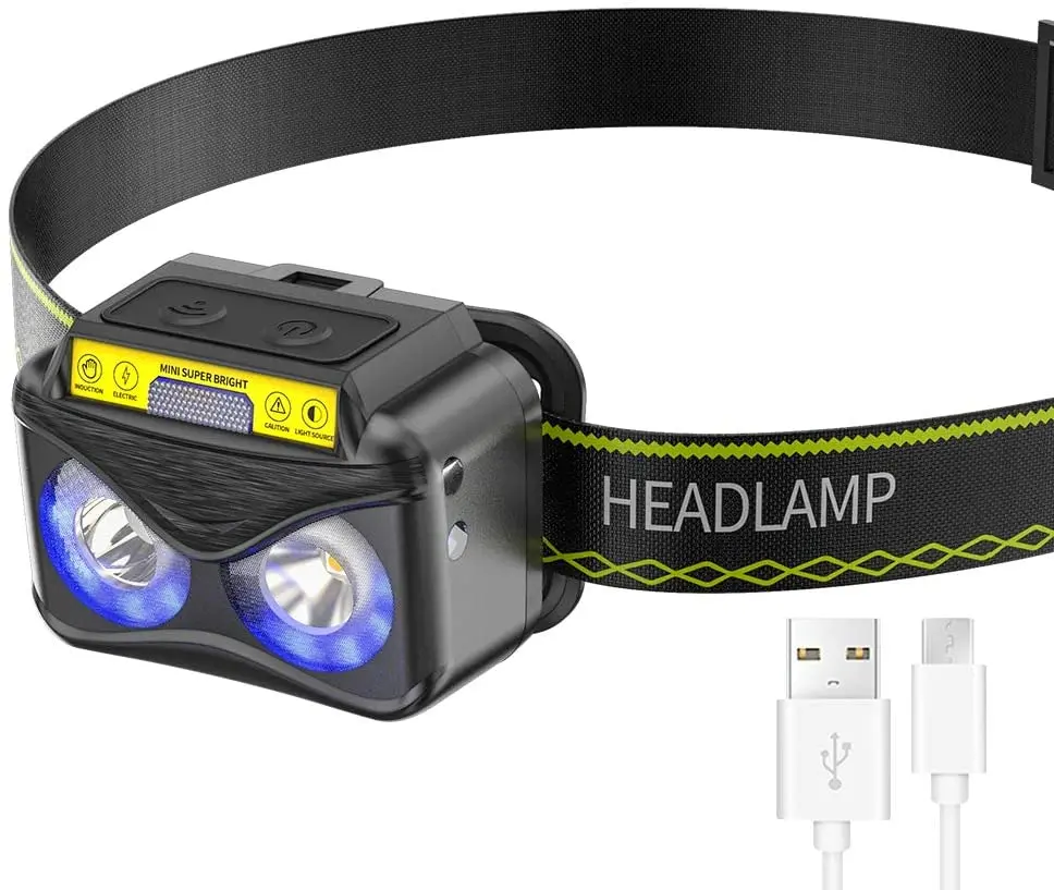 Smiling Shark K190 Rechargeable LED Headlamp Flashlight, Motion Sensor for 5 Modes, Bright High Lumens, Headband