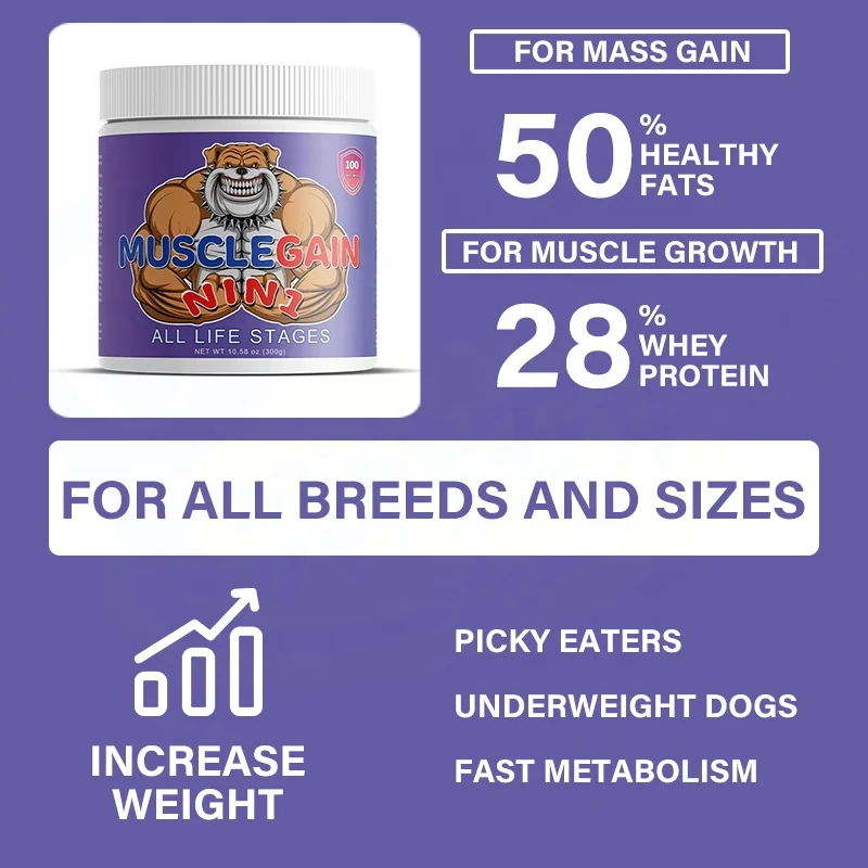 Custom All in One Dog Muscle Bully Gain Supplement Boosts Energy High Whey Protein Dog Health Care Supplement