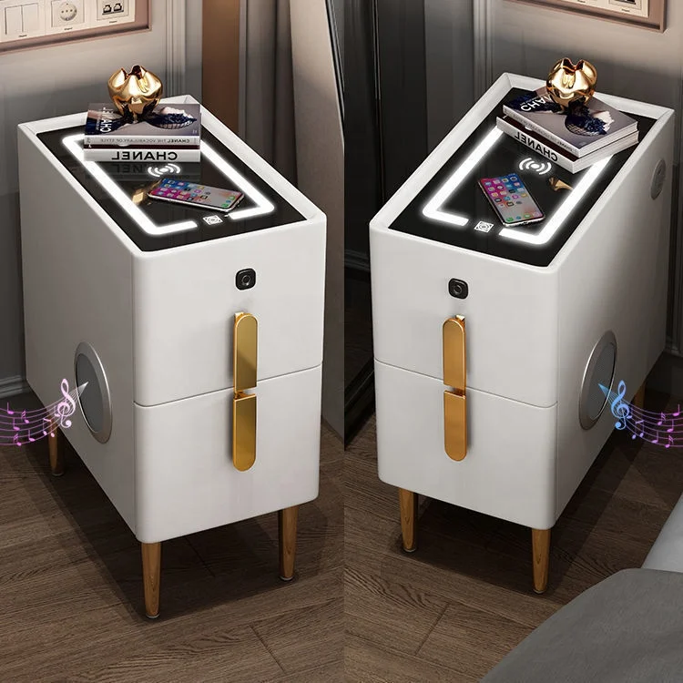 Household Modern Nightstand With Charging Station Bedside Table