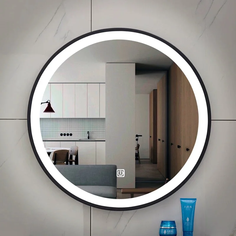 luxury smart touch led clock and temperature for mirror round bluetooth bathroom led mirror adjustable