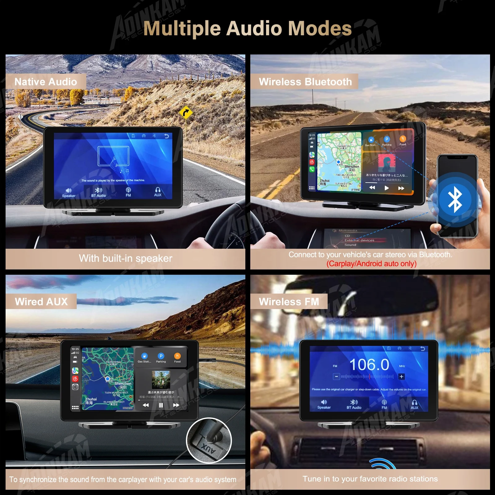Portable 7 Inch Carplay Android Auto Car Smart Screen ADINKAM P70 Universal Multimedia Video Player Support Airplay Car Radio