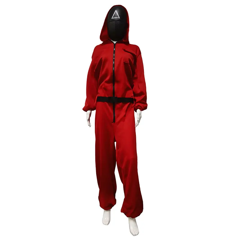 Hot sale Full Face Korean Tv soldier Party Halloween Costumes Red Jumpsuits Squid Game set