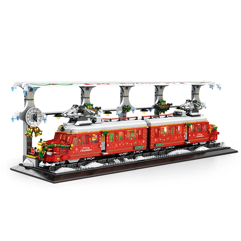 2822pcs Little Train with Track Christmas Train Set Building Block Lionelld Village Railway Educational Plastic Brick Toy Kids