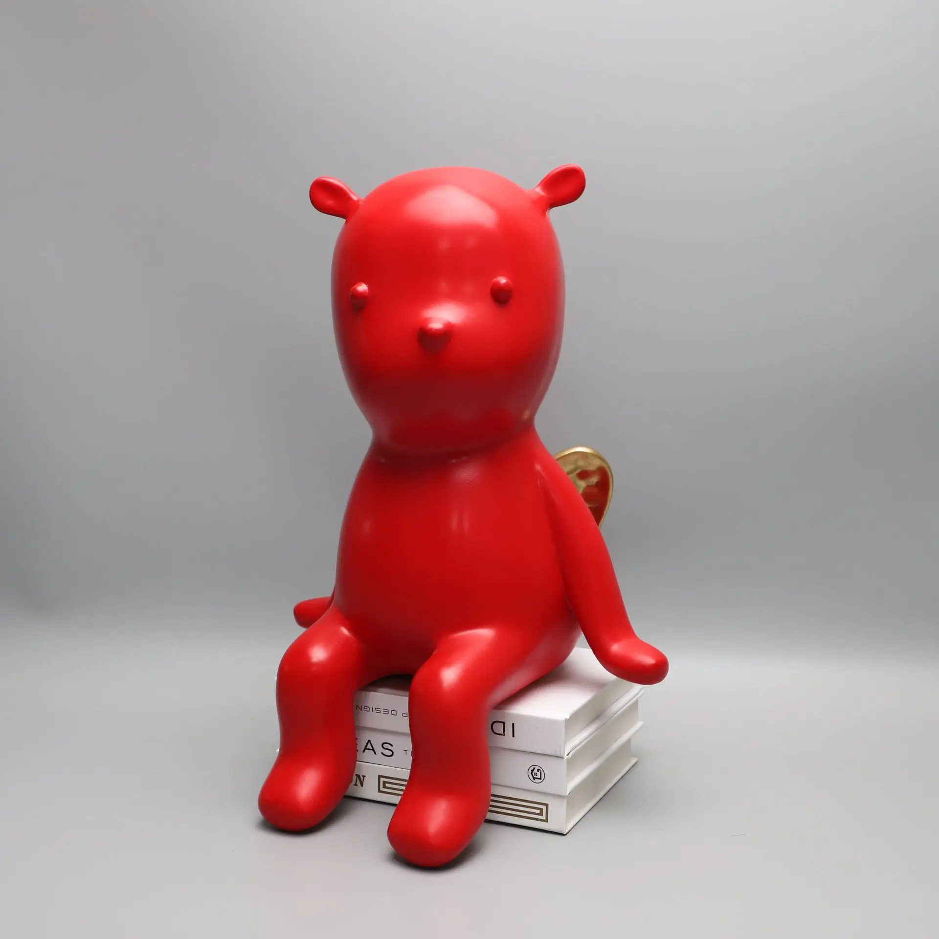 Custom Resin Crafts Red Winged Bear Sculpture Home Decoration Wedding Valentines Day Present Resin Bear