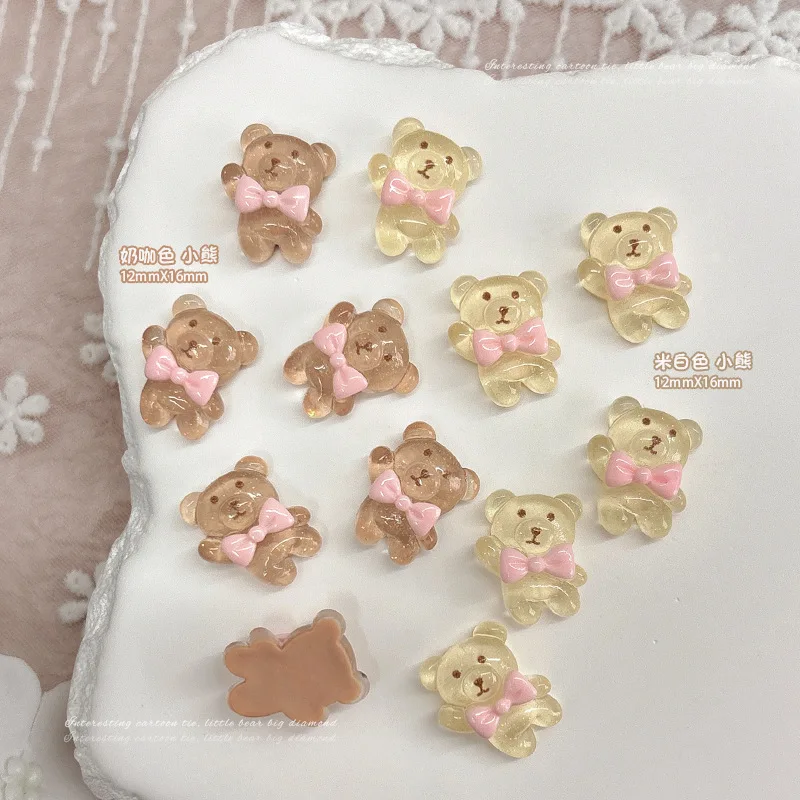 TSZS Kawaii Bear Nail Art Charms Resin Korean Cute Brown Bear with Bow DIY Nail Art Decoration Charms for Nail