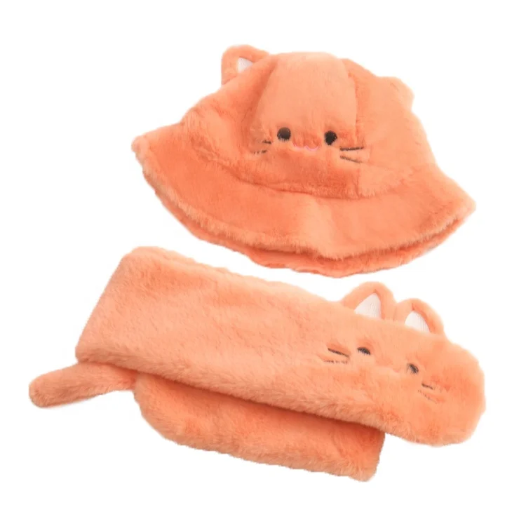 Милая детская шапка котенок с маленькими ушками и шарфом из искусственного меха для мальчиков и девочек детская зимняя плотная теплая Панама для детей