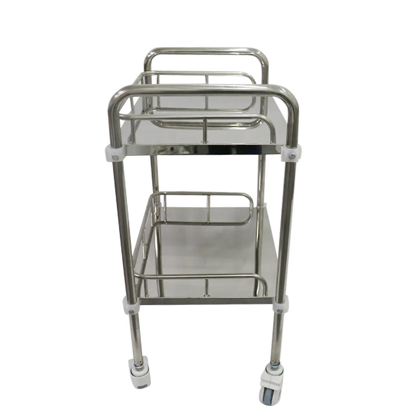 Mobile Medical Stainless Steel Movable Emergency Patient Dismantle 2 Shelf Assembled Medicine Trolley Cart For Hospital Clinic