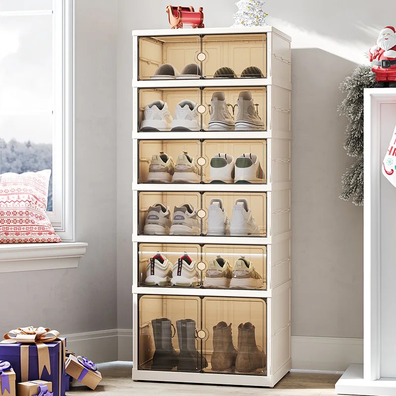 Stackable Plastic shoes Storage boxes with Lids Collapsible Bins Large capacity cabinet Foldable Container Organizer