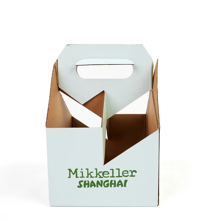 Customized Cardboard Kraft Holder 4 6 Pack Bottle Wine Carrier Box Corrugated Carton Six Packing Beer paper Box with handle