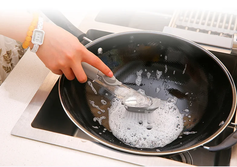 High Quality Clean Hydraulic Boiler Brush Kitchen Cleaning Brush 2 In 1 Silicone Handle Cleaning Brush With Sponge