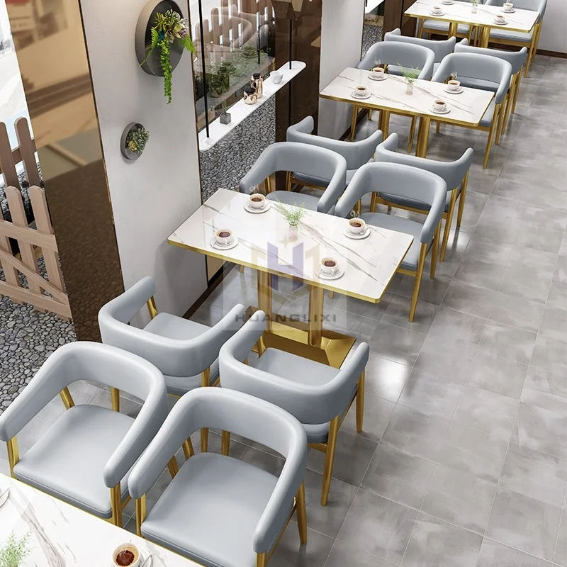 Customized Restaurant Booth Seating Set Marble Top Golden Dining Table And Chair Sofa For Cafe Coffee Shop