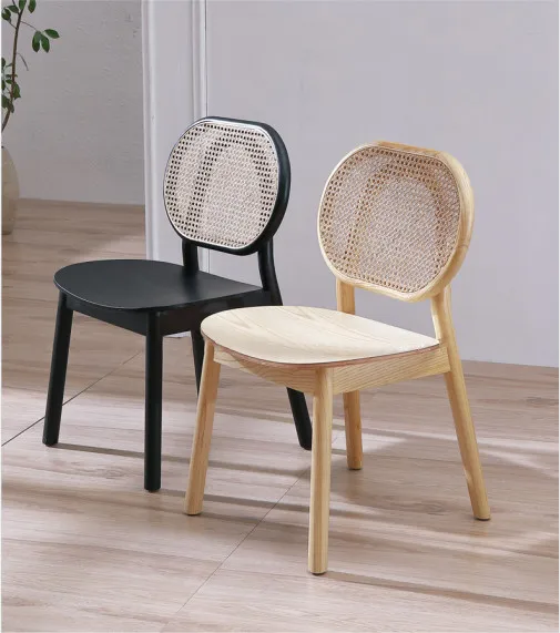 Wholesale natural rattan cane chair solid wood dining chair wicker backrest chair
