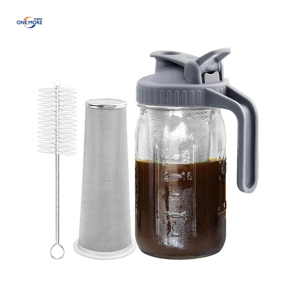 Cold Brew Coffee Maker Pitcher Wide Mouth Glass Mason Jar with Spout Lid Stainless Steel Filter leak Proof Breast Milk Mason Jar