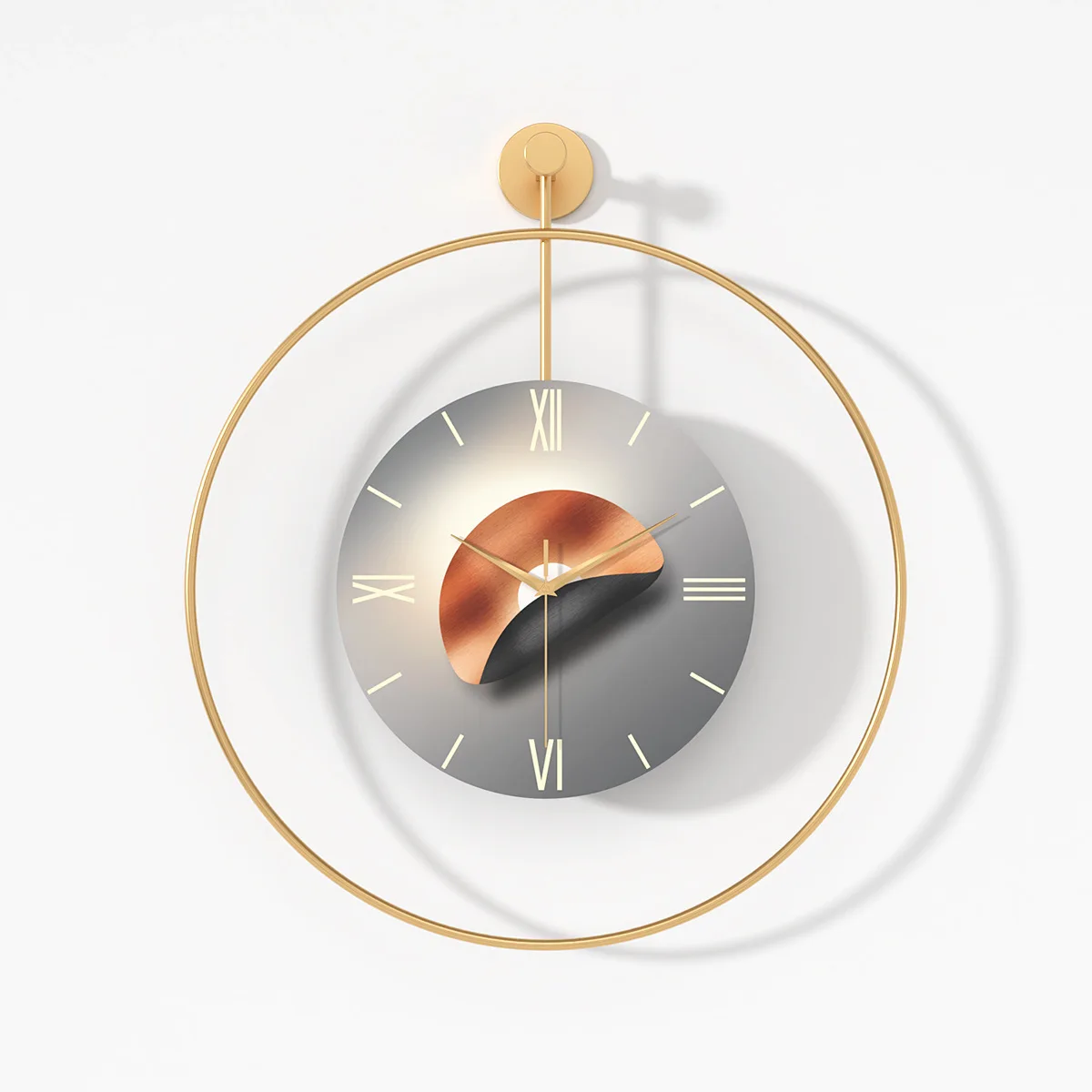 Modern Light Luxury 50CM Round Iron Art Home Decorative Clocks Roman Numerals Minimalist Silent Quartz Wall Clock