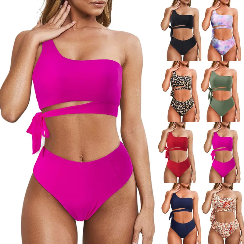 Mujeres Sin Biquini Swimsuit Vendor Ladies Bathing Suit High Waisted Bikini One-shoulder Modest Swimwear Women2022