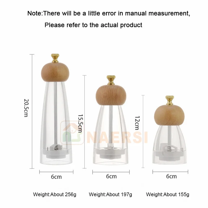 Factory Price Acrylic Pepper Grinder Salt Shakers Pepper Mill Adjustable For Pepper, Himalayan Salt