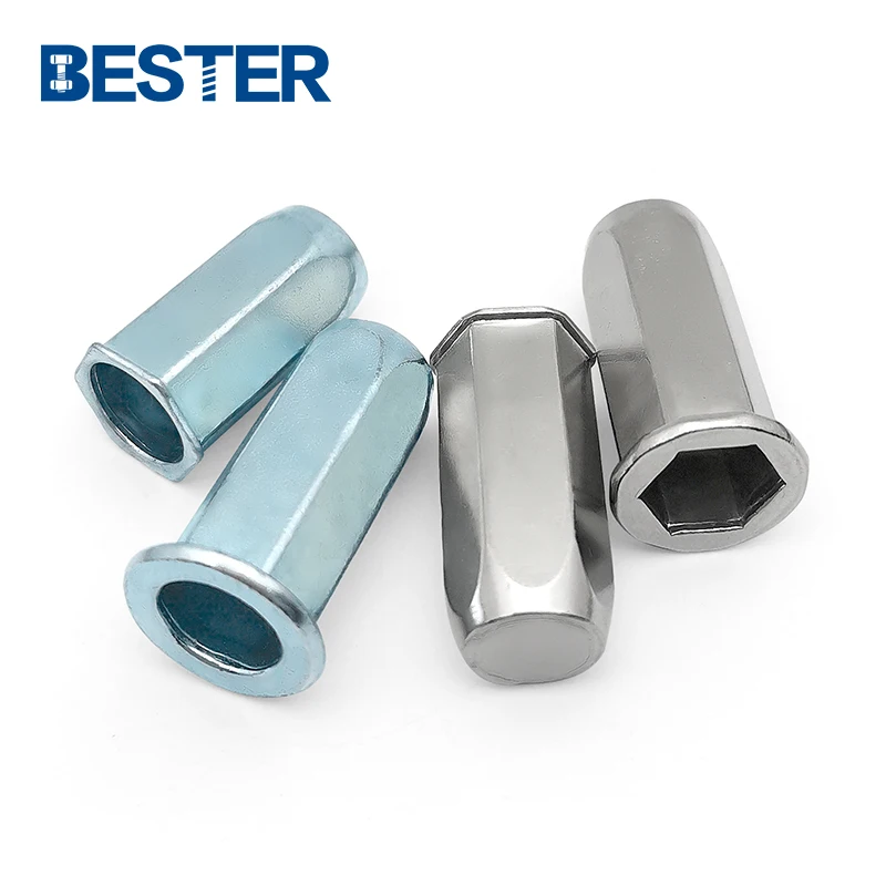 Factory M3 steel metric inch galvanized countersunk flat head sealed closed end half hex rivet nuts
