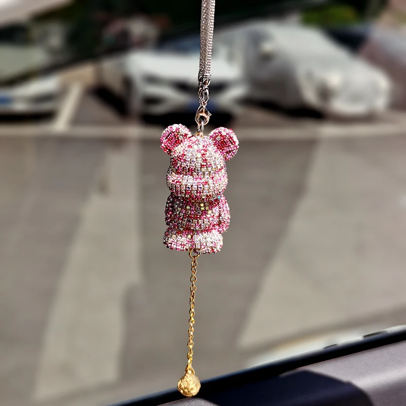 Cute bear car pendant in car pendant rearview mirror net red car decoration inlaid with diamond creativity