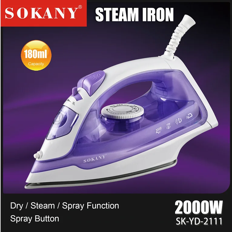 Sokany 2111 High Quality Iron 2000W Commercial Boiler Mini Steam Iron Travelling