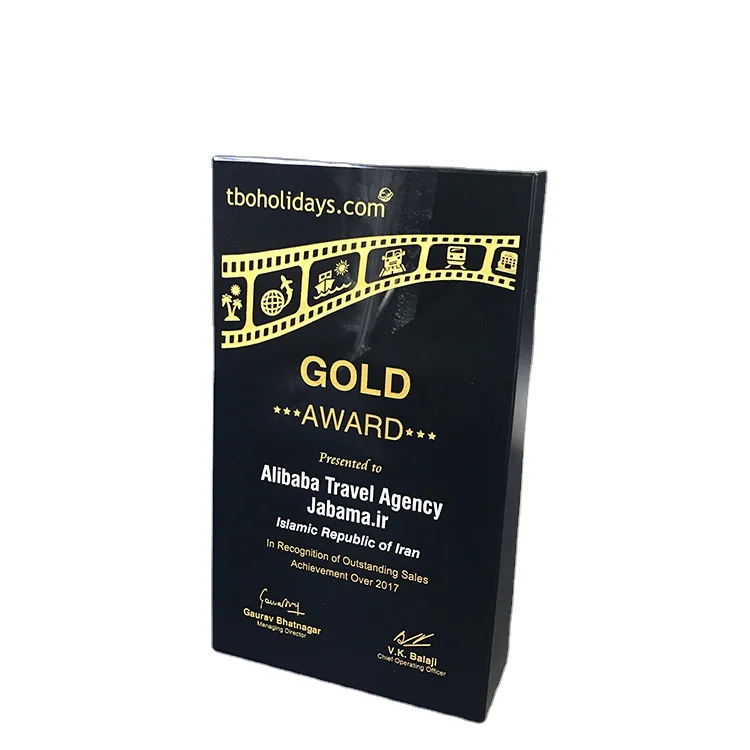 Customer design super quality K9 black crystal glass award TV & Movie trophies with good technique